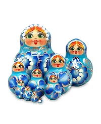 G.DeBrekht Flower In Blue 10 Piece Russian Matryoshka Nested Doll Set