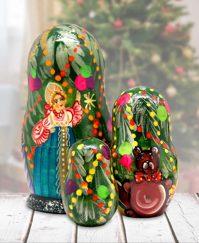 G.DeBrekht Christmas Tree and Snowmaiden 3-Piece Russian Matryoshka Nested Dolls Set
