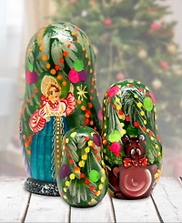 G.DeBrekht Christmas Tree and Snowmaiden 3-Piece Russian Matryoshka Nested Dolls Set