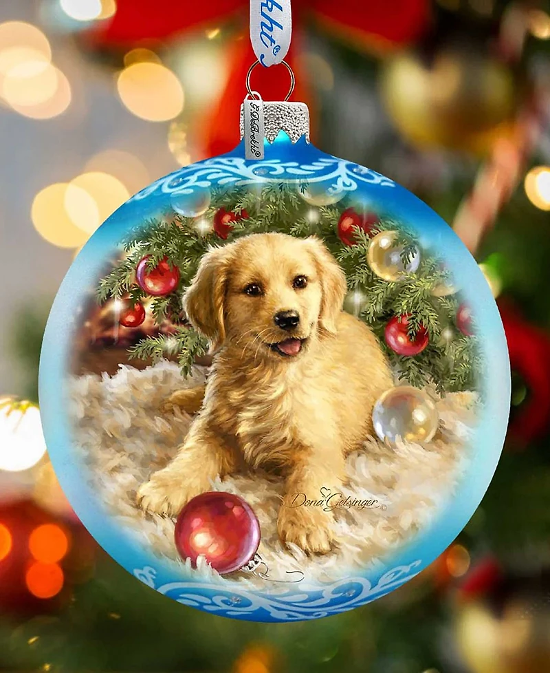 G.DeBrekht Christmas Puppy Glass Ornament by Dona Gelsinger