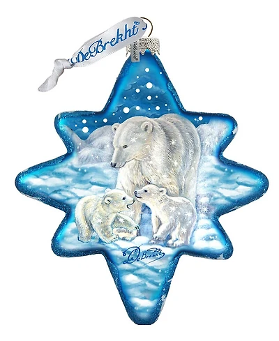 G.DeBrekht White Christmas Polar Bears North-Star Glass Ornament