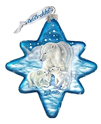 G.DeBrekht White Christmas Polar Bears North-Star Glass Ornament