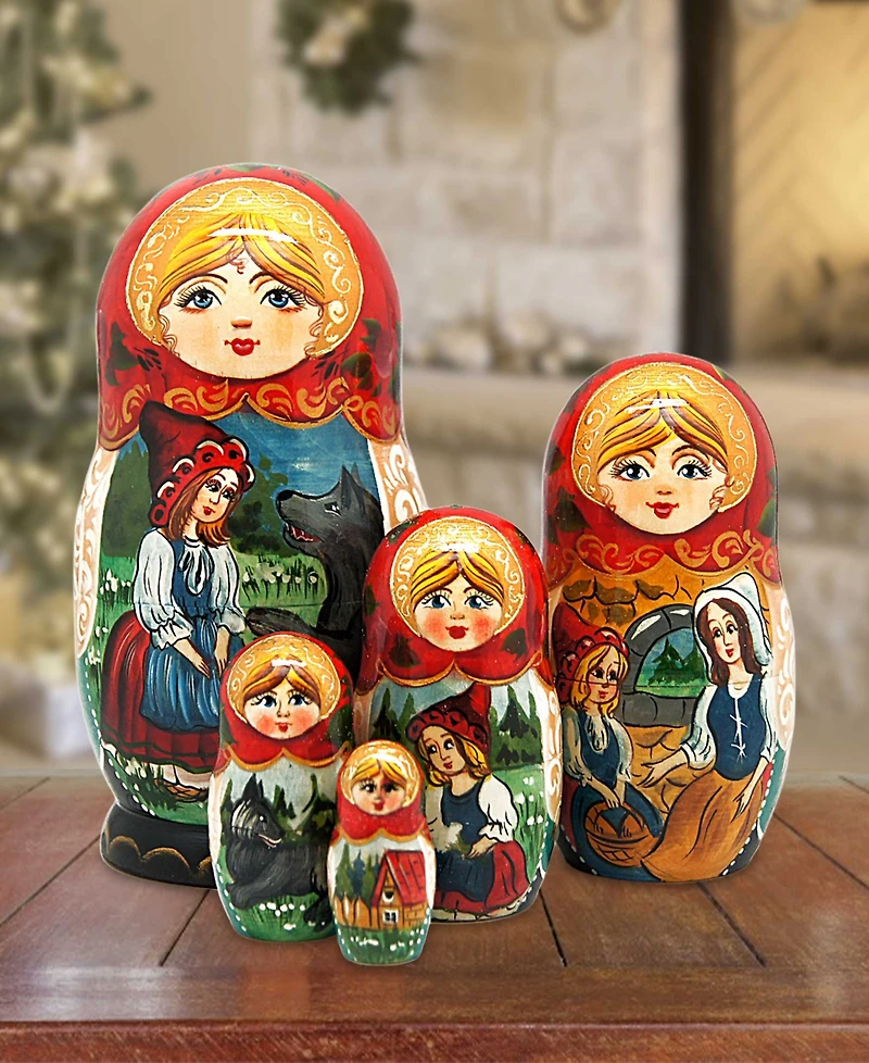 G.DeBrekht 5 Piece Riding Hood Russian Matryoshka Nested Doll Set