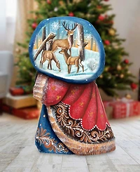 G.DeBrekht Woodcarved and Hand Painted Santa Reindeer Figurine with Bag