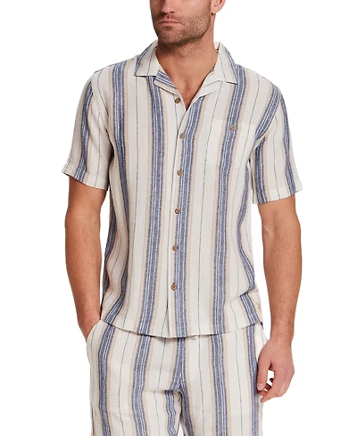 Weatherproof Vintage Men's Short-Sleeve Vertical Stripe Camp Collar Shirt