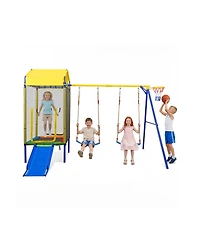 Slickblue 5 in 1 Kids Swing Set with Metal Stand Backyard Playset