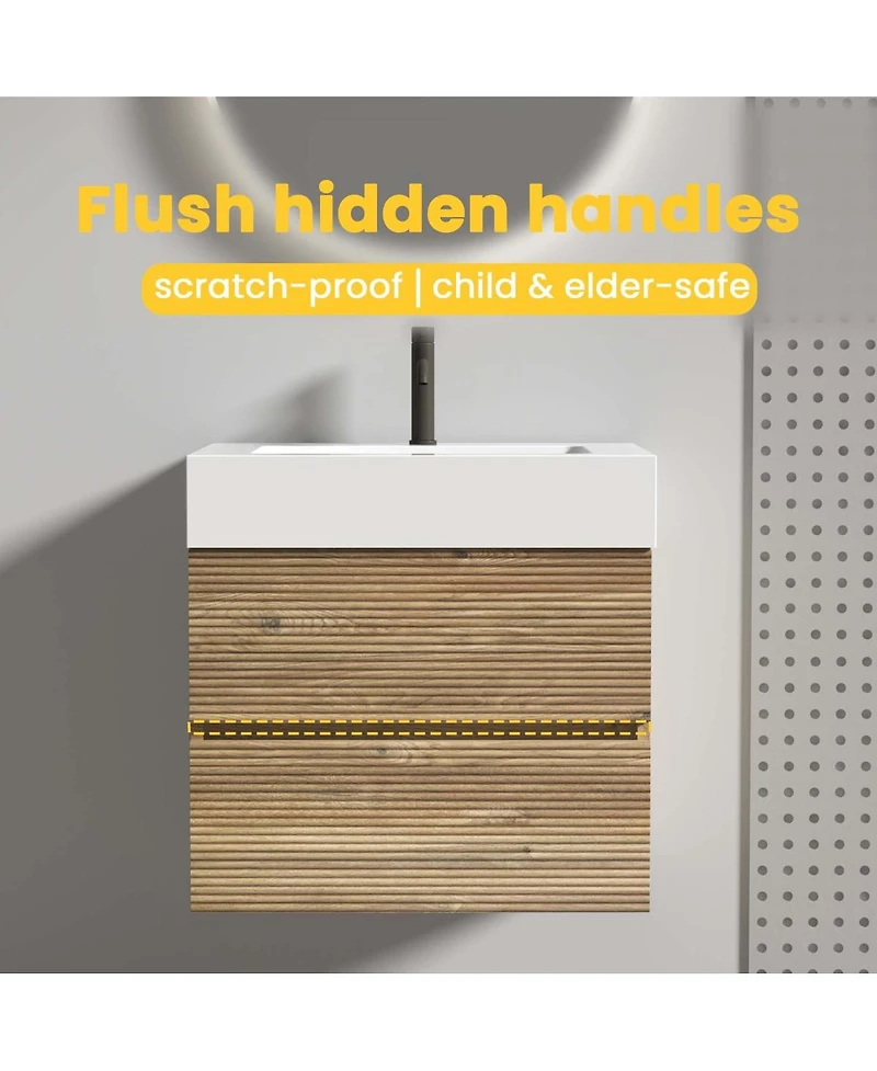 Sillysis Mid-Century Modern Bathroom Vanity with Oak Grille Double Drawers