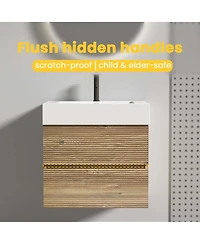 Sillysis Mid-Century Modern Bathroom Vanity with Oak Grille Double Drawers