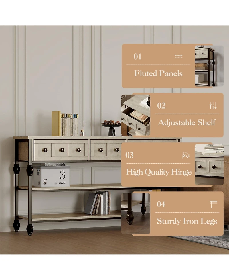 gaomon 53" 3-Tier 3-Drawer Console Sofa Table (Hallway/Living Room