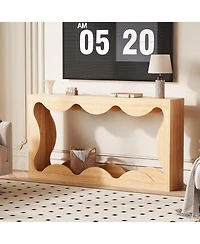 gaomon 63 Inch Farmhouse Scalloped Console Table for Entryway, Narrow Wood Sofa Table Behind Couch with Storage, Rustic Hallway Furniture