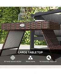 Outsunny Outdoor Folding Outdoor Pe Wicker Side Table, Hand Woven, Brown