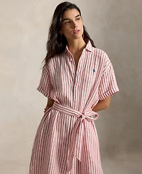 Polo Ralph Lauren Women's Striped 100% Linen Short-Sleeve Shirtdress