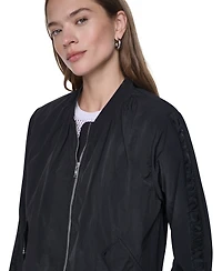 Dkny Women's Logo Trim Rumpled Bomber Tech Jacket