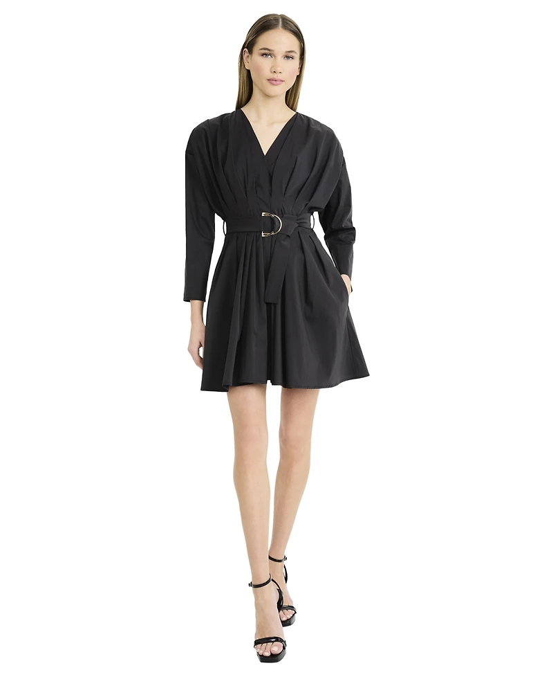 Luxely Women's Long Sleeve V-neck Mini Dress