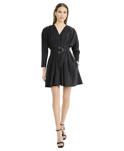 Luxely Women's Long Sleeve V-neck Mini Dress