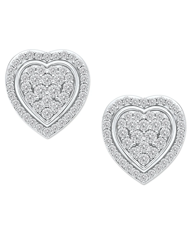 Diamond Heart Cluster Stud Earrings (1/2 ct. t.w.) in Sterling Silver