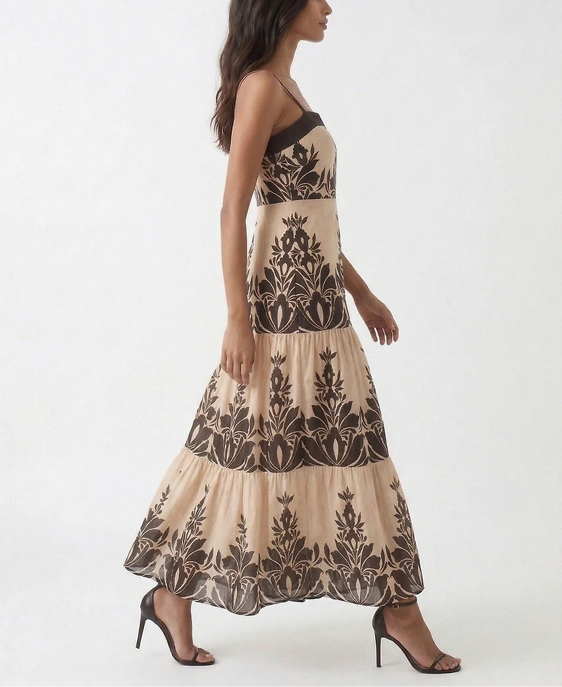 Taylor Women's Tiered A-Line Square Neck Midi Dress