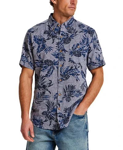 Weatherproof Vintage Men's Short Sleeve Print Linen Cotton Shirt