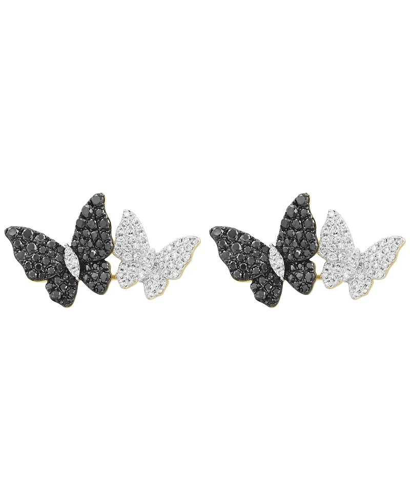 Effy Collection White Diamond (3/8 ct. t.w.) and Black Diamond (5/8 ct. t.w.) Butterfly Earrings in 14k Yellow Gold