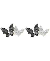 Effy Collection White Diamond (3/8 ct. t.w.) and Black Diamond (5/8 ct. t.w.) Butterfly Earrings in 14k Yellow Gold