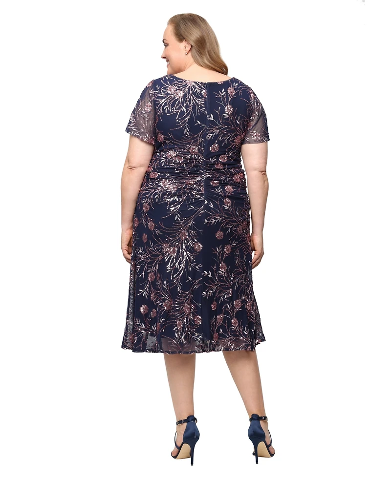 Sl Fashions Plus Tea Length Stretch V-Neck Dress