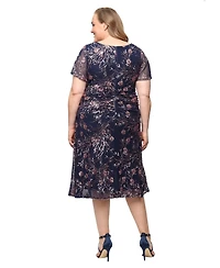 Sl Fashions Plus Tea Length Stretch V-Neck Dress
