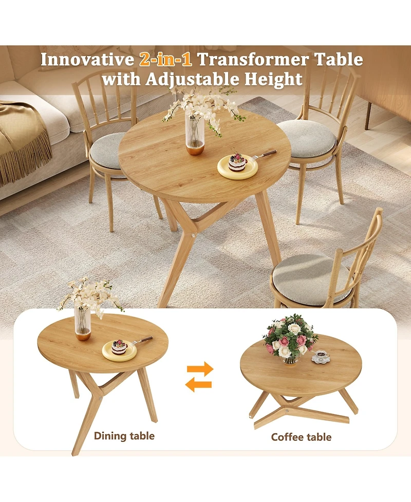 Rainsken 2-in-1 Round Transformer Coffee Table, Converts from Coffee Table to Cocktail Table, Space-Saving and Adjustable Height for Living Room