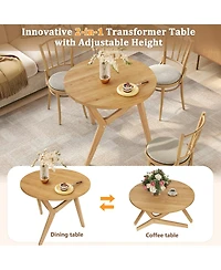 Rainsken 2-in-1 Round Transformer Coffee Table, Converts from Coffee Table to Cocktail Table, Space-Saving and Adjustable Height for Living Room
