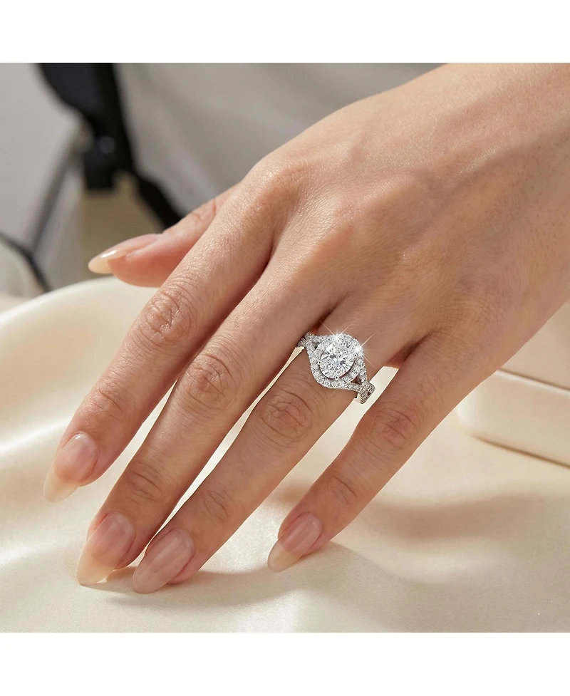 Sterling Silver Mounted Cubic Zirconia Solitaire with Halo Ring