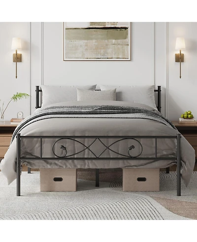 Homfan Metal Platform Bed Frame with Decorative Headboard and Footboard, Underbed Storage, Box Spring Not Required