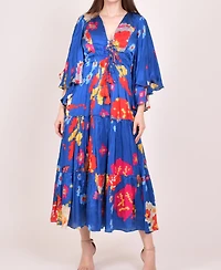 Raas Women's Blue Angel Sleeves Ruffle Maxi Sundress