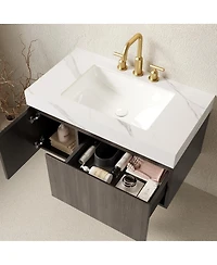 Sillysis Bathroom Vanity with Carrara Sintered Stone Top, Ceramic Undermount Sink, Soft Close Cabinet, Pre-assembled