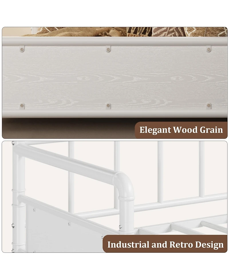 Homfan Twin Metal Daybed Frame with Metal Slats, Round Armrests and Underbed Storage, 78.2 x 41.6 x 41.5