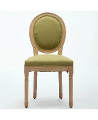 sumyeg French Style Solid Wood Frame Dining Chair with Linen Fabric Back Set of 2
