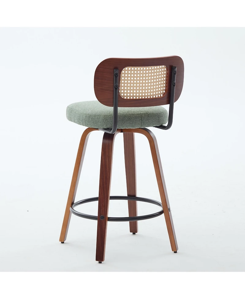 sumyeg 26 Inch Counter Height Swivel Bar Stools with Rattan Back and Upholstered Seat Set of 3