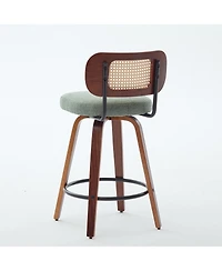 sumyeg 26 Inch Counter Height Swivel Bar Stools with Rattan Back and Upholstered Seat Set of 3