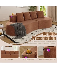 Rainsken Modern 3-Seater Curved Modular Sofa, Half Moon Shaped Chenille Couch with Dual Cup Holders and Storage Side Pockets for Home Use
