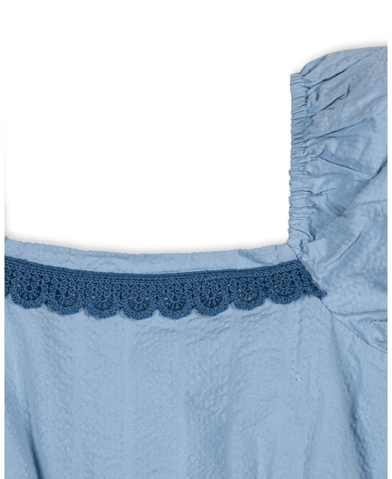 Hope and Henry Little Big Girls' Organic Puff Sleeve Seersucker Romper