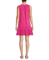 Lands' End Women's Sleeveless Cotton Jersey Notch Neck Flounce Dress