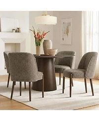 Maison Boucle Soft Fabric Dining Chairs Set of 2, Solid Wood Legs, Thick Seat