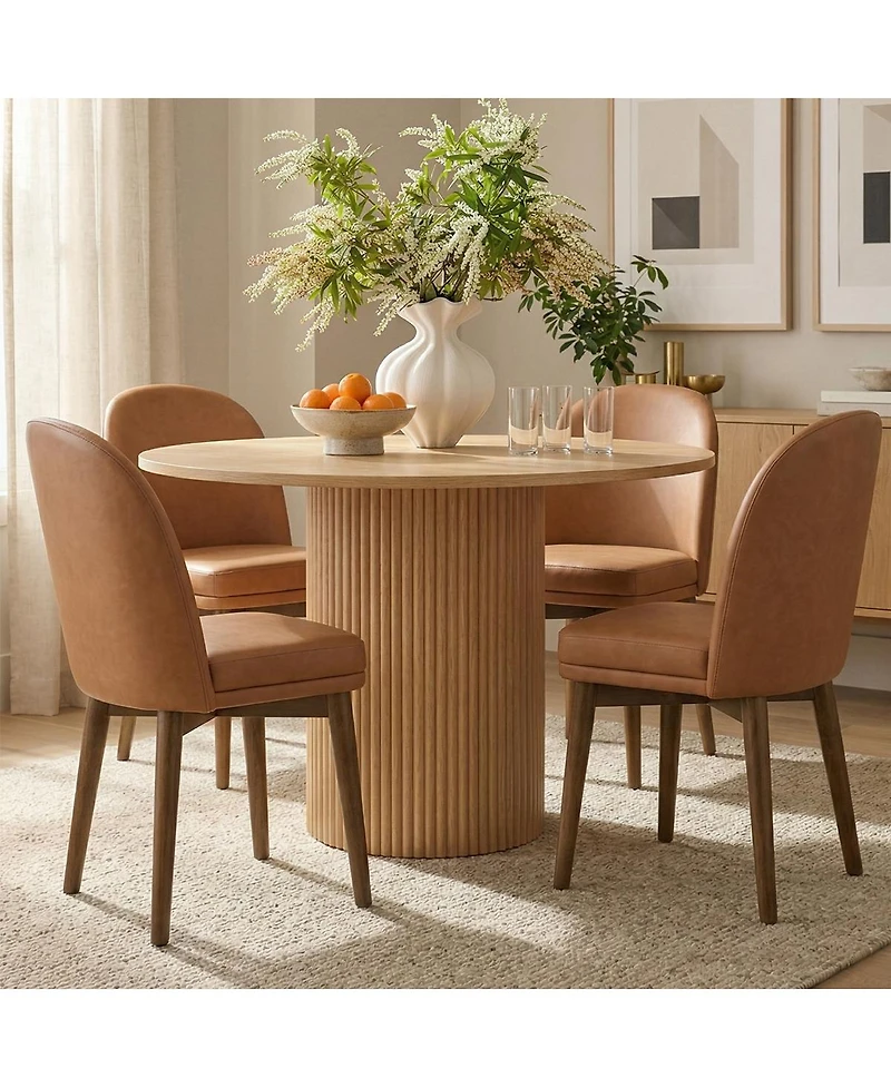 Maison Boucle Faux Leather Upholstered Dining Chairs Set of 2, Walnut Wood Legs