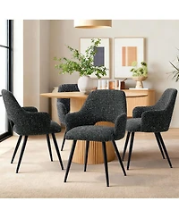 Maison Boucle Set of 2 Upholstered Arm Dining Chairs, Metal Legs, Modern Kitchen