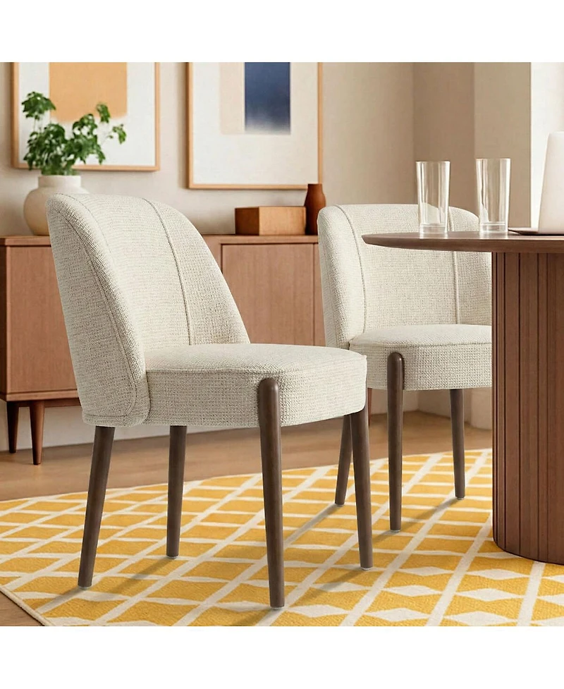 Maison Boucle Soft Fabric Dining Chairs Set of 2, Solid Wood Legs, Thick Seat