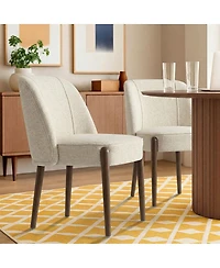 Maison Boucle Soft Fabric Dining Chairs Set of 2, Solid Wood Legs, Thick Seat