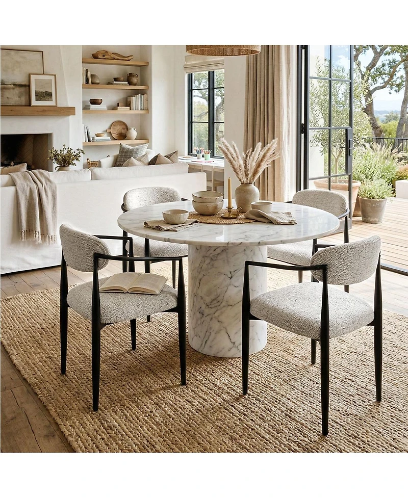 Maison Boucle Wide Upholstered Dining Chairs Set of 2, Metal Legs, Modern Armchair