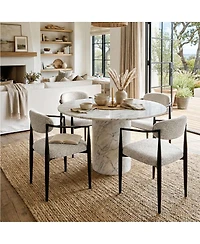 Maison Boucle Wide Upholstered Dining Chairs Set of 2, Metal Legs, Modern Armchair