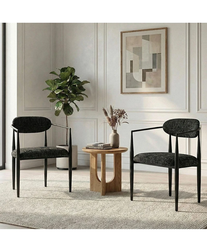 Maison Boucle Wide Upholstered Dining Chairs Set of 2, Metal Legs, Modern Armchair