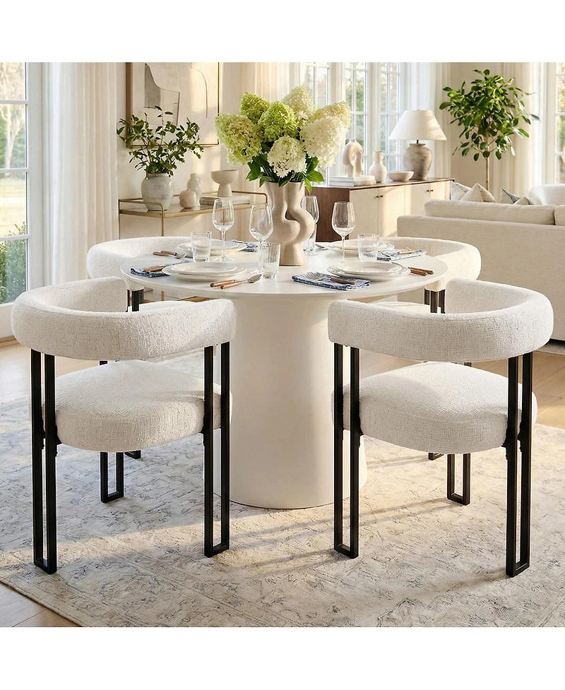 Maison Boucle Modern Upholstered Dining Chairs Set of 2, Metal Legs, Armchair