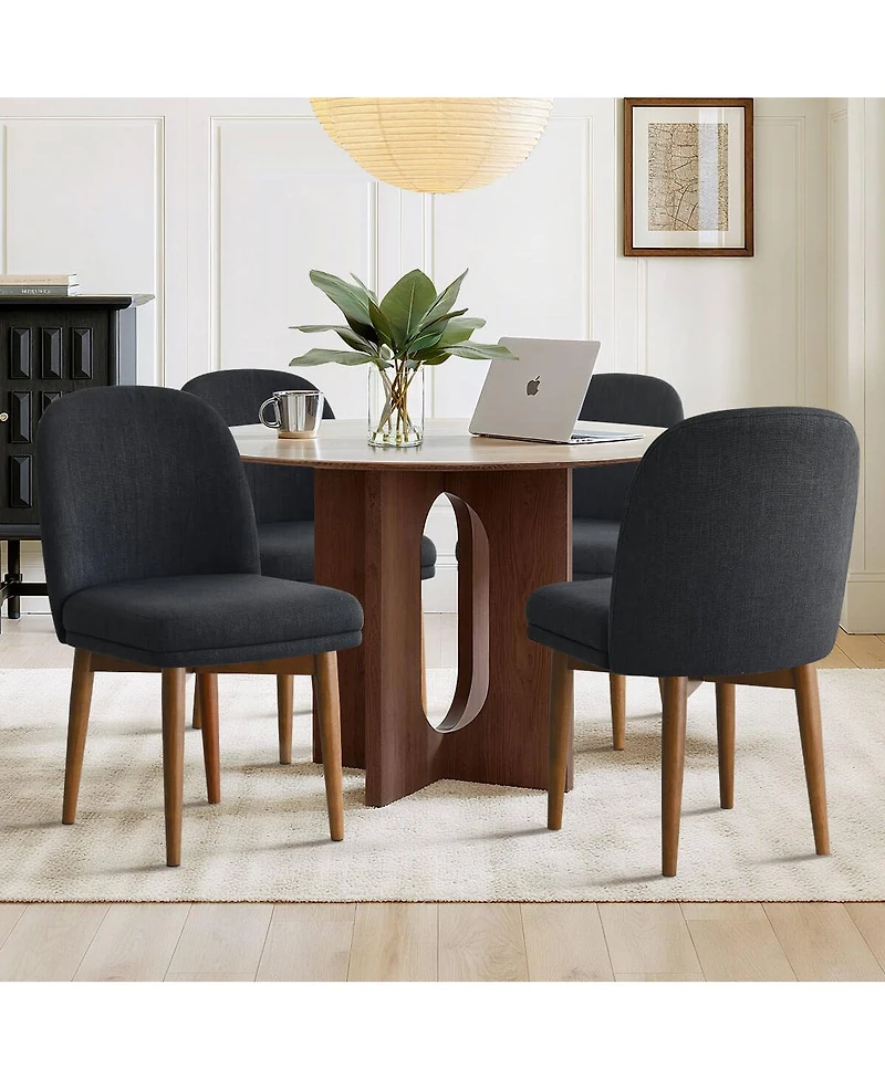 Maison Boucle Linen Blend Upholstered Dining Chairs Set of 2, Walnut Wood Legs