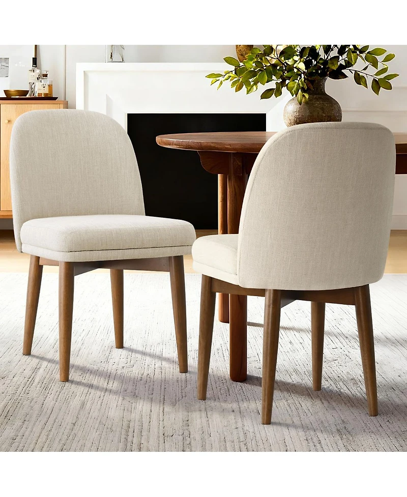 Maison Boucle Linen Blend Upholstered Dining Chairs Set of 2, Walnut Wood Legs